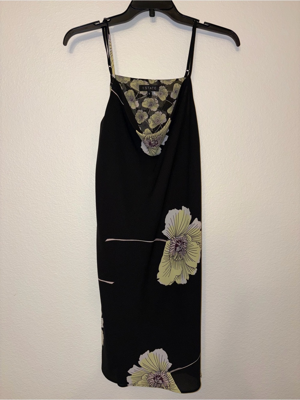 1.STATE Black Floral Cowl Neck Slip Dress Size Small